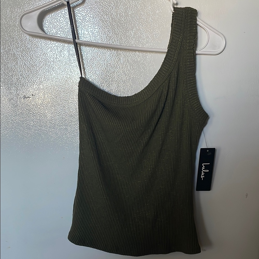 Lulus Medium Olive Green‎ 1 Shoulder Ribbed Top